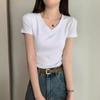 Женская однотонная футболка с V-образным вырезом и коротким рукавом, облегающая - Летняя коллекция 2024