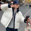 Хлопковая одежда с воротником-стойкой и контрастной цветной вставкой, женская короткая зимняя новая маленькая свободная модная куртка-пуховик