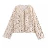 Short Feather Sequins Knitted Cardigan Women Temperament Elegant Round Neck Long-sleeved Jacket