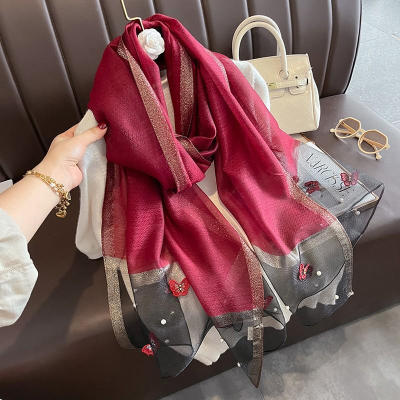 Luxury Brand Women Fashion Scarf Plain Solid Silk Chaetodon Auripes Shawls Scarves Summer Lady Bandanas Foulard Hijab