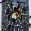 Хэллоуинский венок-паук для входной двери Деревянная черная табличка на дверь в форме паука с искусственными цветами для внутреннего и наружного настенного декора