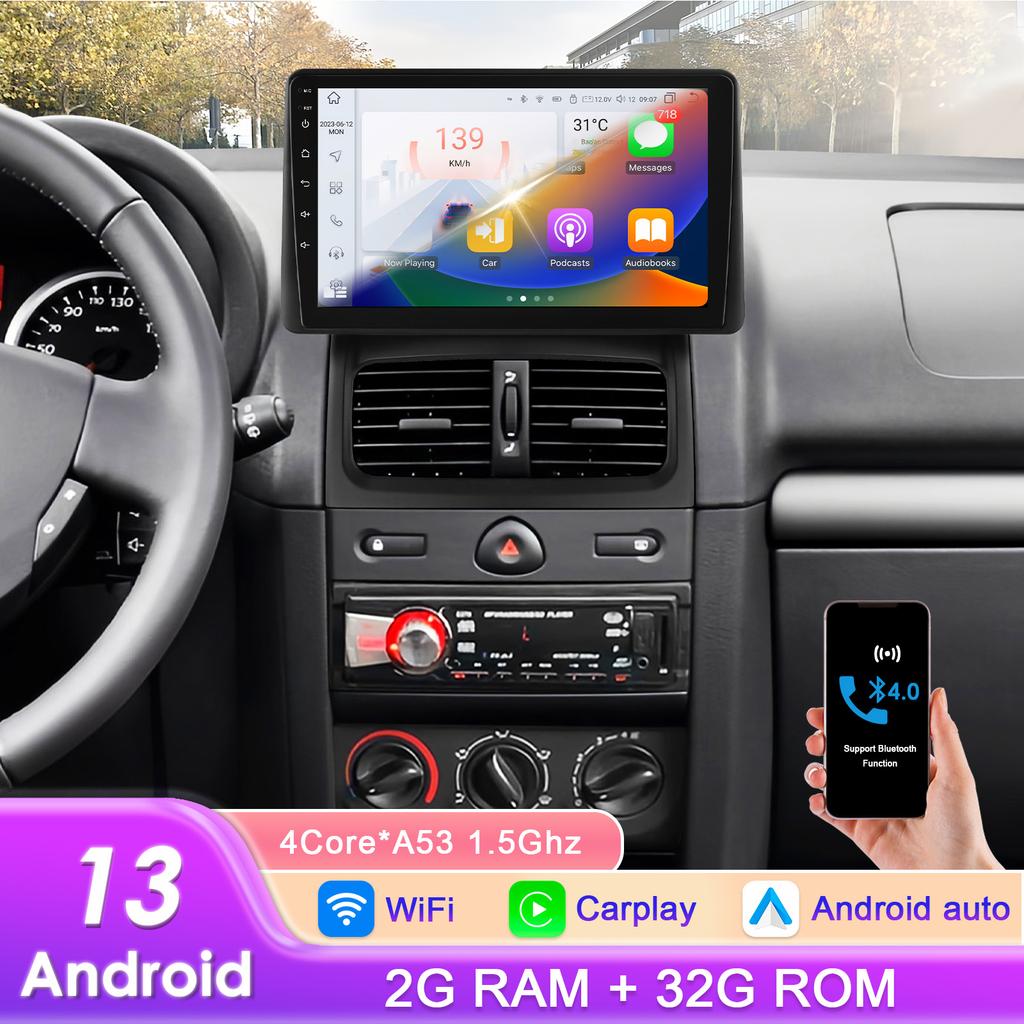 Hizpo Android 13 Автомобильное радио для Renault Clio 2 2000-2012 беспроводной CarPlay Android Auto 2din автомобильный интеллектуальный экран Bluetooth Автомагнитола DVR Cam RDS FM
