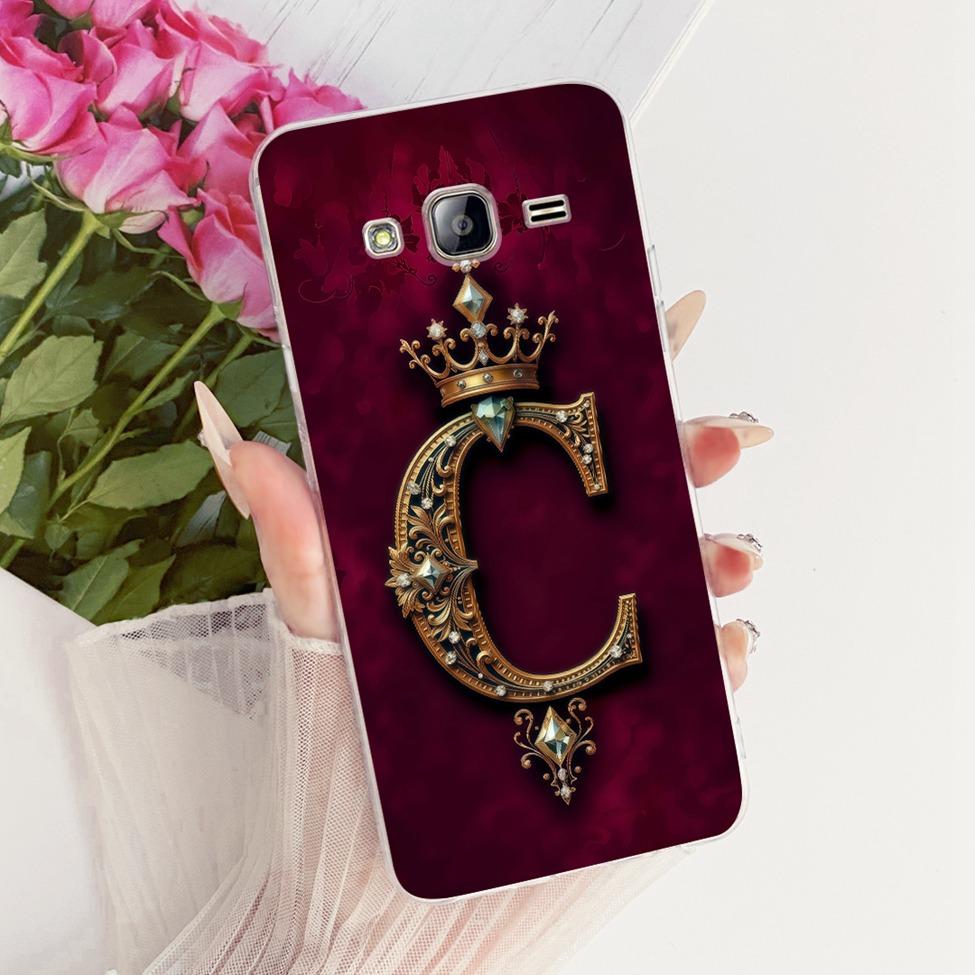 Transparent For Samsung Grand Prime Case SM-G530F Luxury Crown A-Z Letters 2D Flat Pattern Cover For Samsung Galaxy Grand Prime