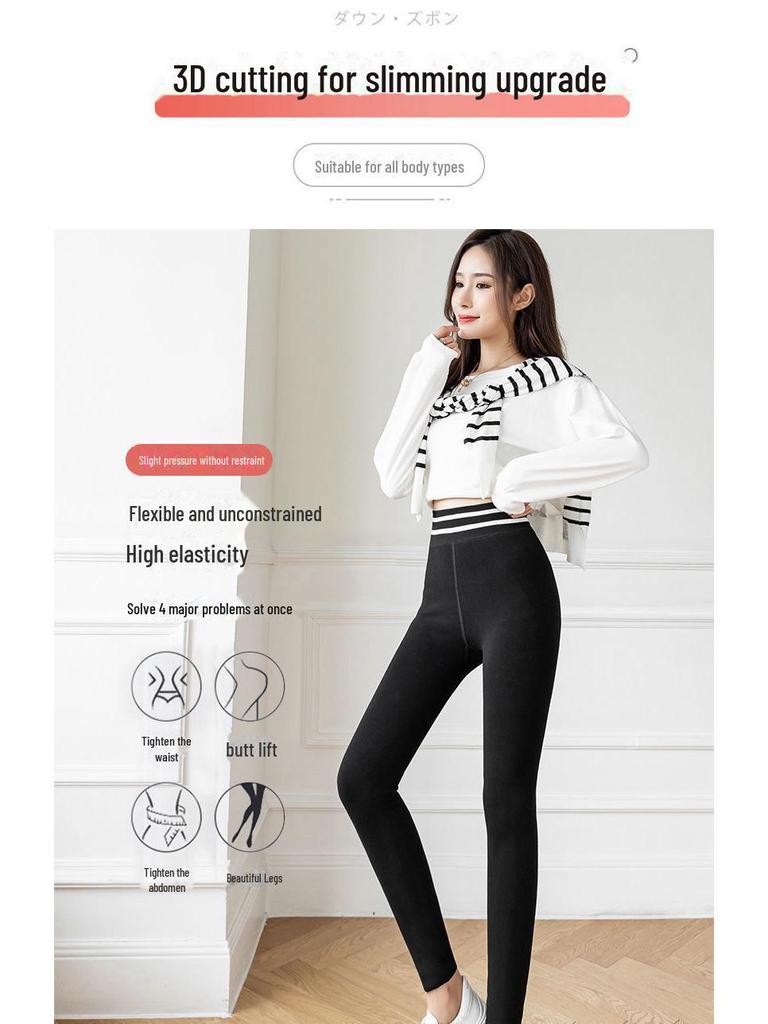 High Waist Velvet-Lined Women's Winter Leggings: Warm, Imitation Cashmere, Cotton Yoga Pants with Foot Straps