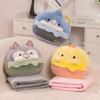 Cartoon Animal Throw Pillow Blanket 2-in-1 Nap Blanket Cute Hand Warmer Bag Office Home Car