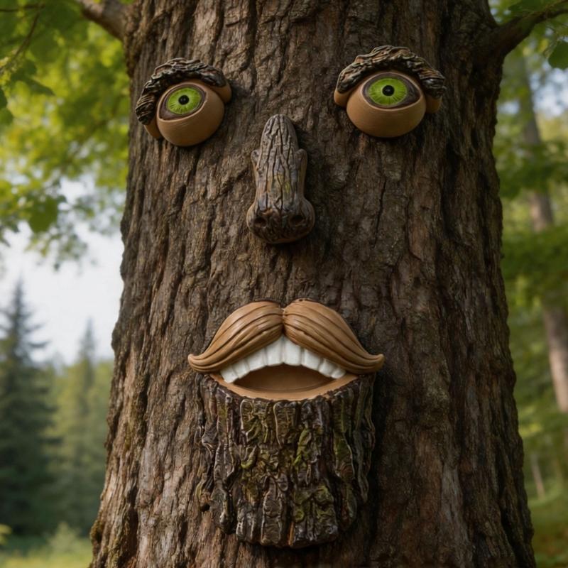 Outdoor Tree Face Whimsical Sculpture Set For Garden Decoration With Funny Looks