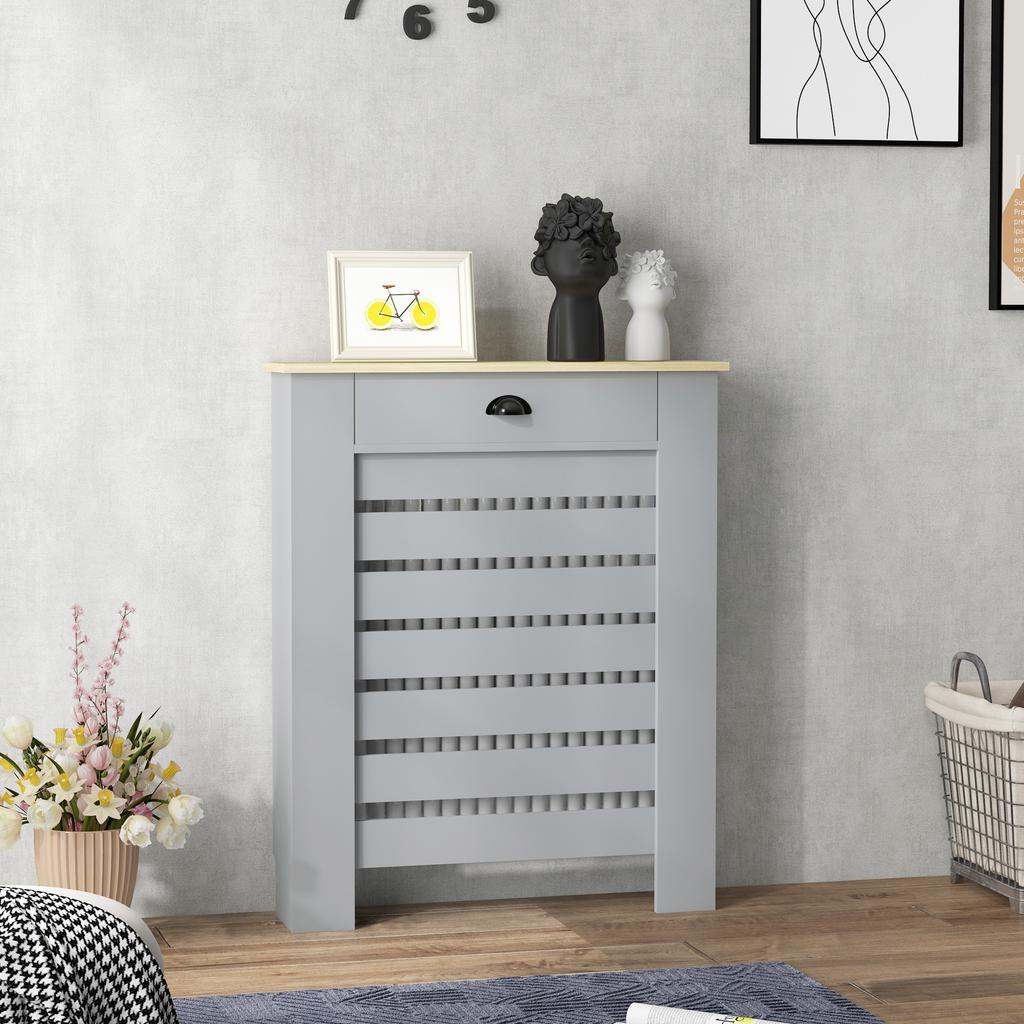 95.5H x 78Wcm Radiator Cover, with Drawer - Grey