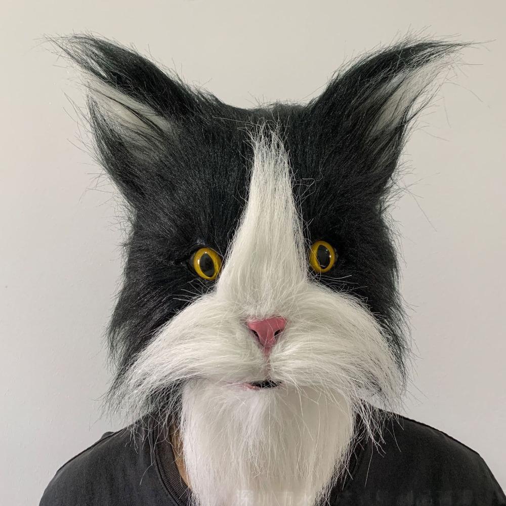 Plush Cat Mask Latex with Fur Animal Cosplay Costumes Props Horror Halloween Party Masquerade Mardi Gras Carnaval Masks