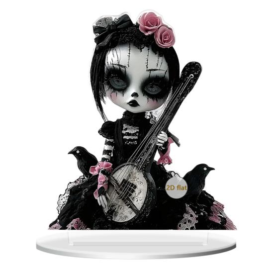 Halloween Ghost Witch Table Sign with Base 2D Flat Acrylic Spooky Female Ghost Decoration Holiday Party Home Office Desktop Ornament