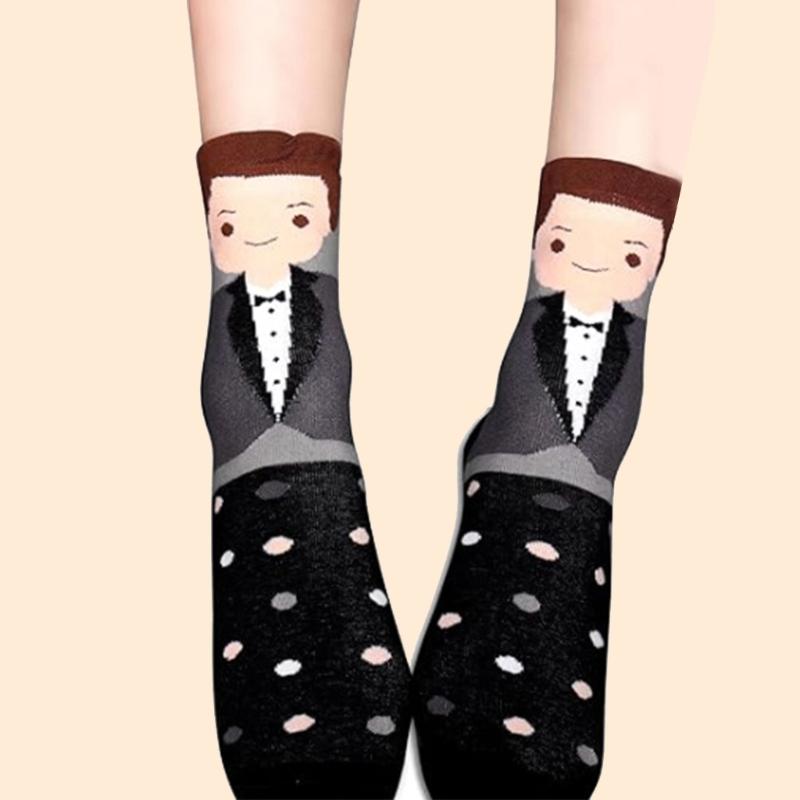 Wedding Crew Socks Gift Cartoon Bride Groom Pattern Cotton Socks Married Decoration Engagement Honeymoon Essential Gift