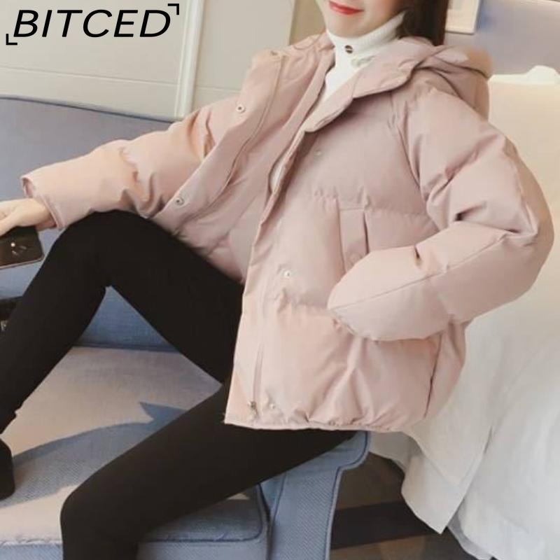 BITCED Winter Coat for Women - Cropped, Oversized Hooded Jacket Puffer Coat / Down Jacket