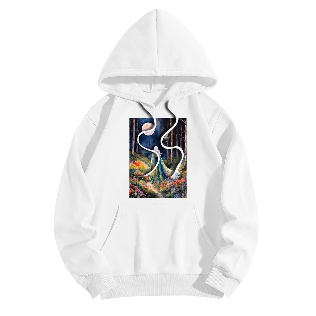 Women's Fashionable Casual Halloween Witch Print Hooded Sweatshirt With Pockets Long Sleeved Sweatshirt