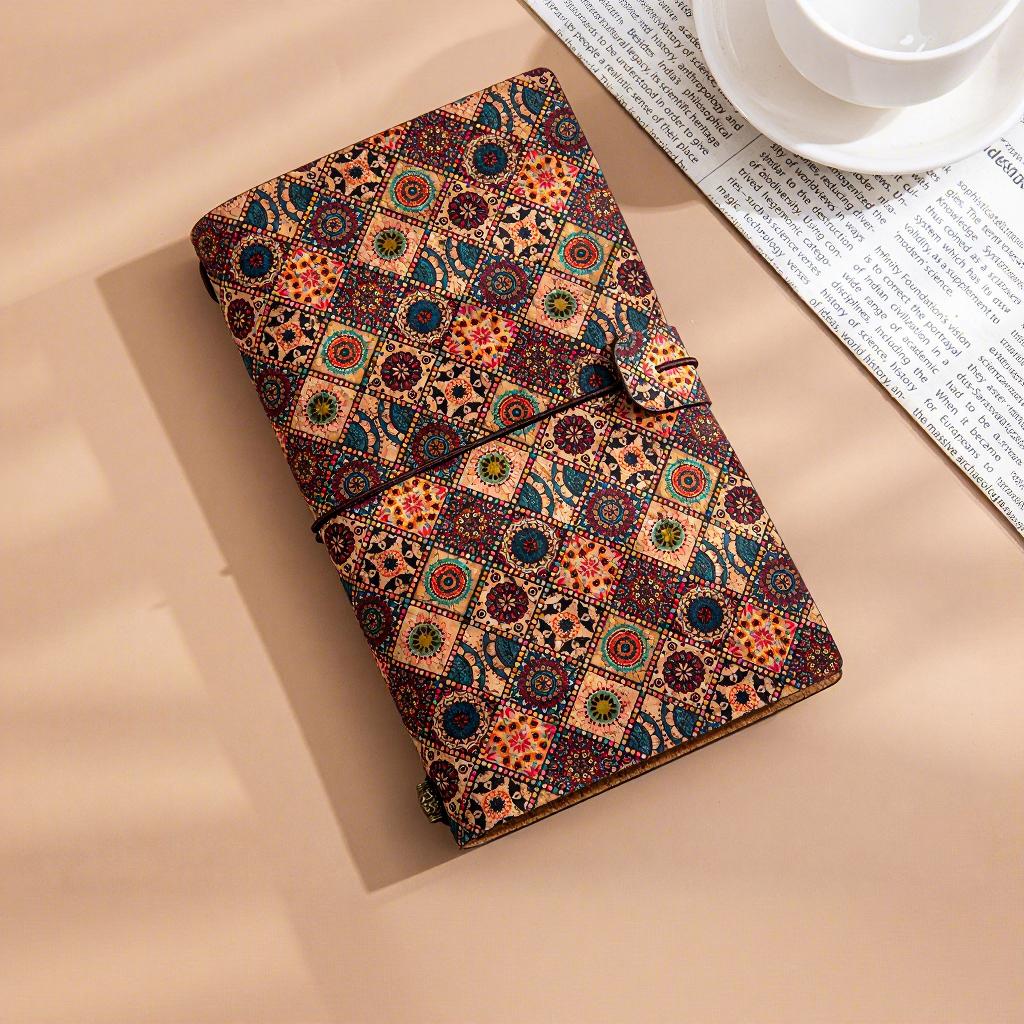 Eco-friendly Bohemian Style A5 PU Leather Cork Travel Diary Loose-leaf Portable Gift Notebook