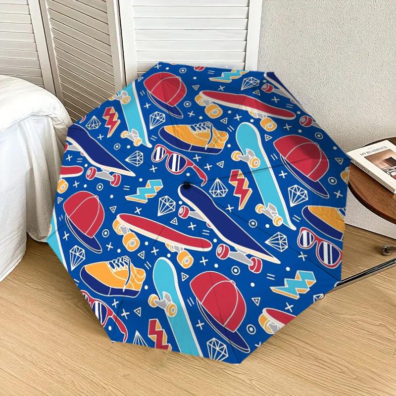 1pc Skateboard Culture Pattern Umbrella with Plastic Handle,Suitable for All Seasons Home Travel Outdoor UmbrellaDD1578
