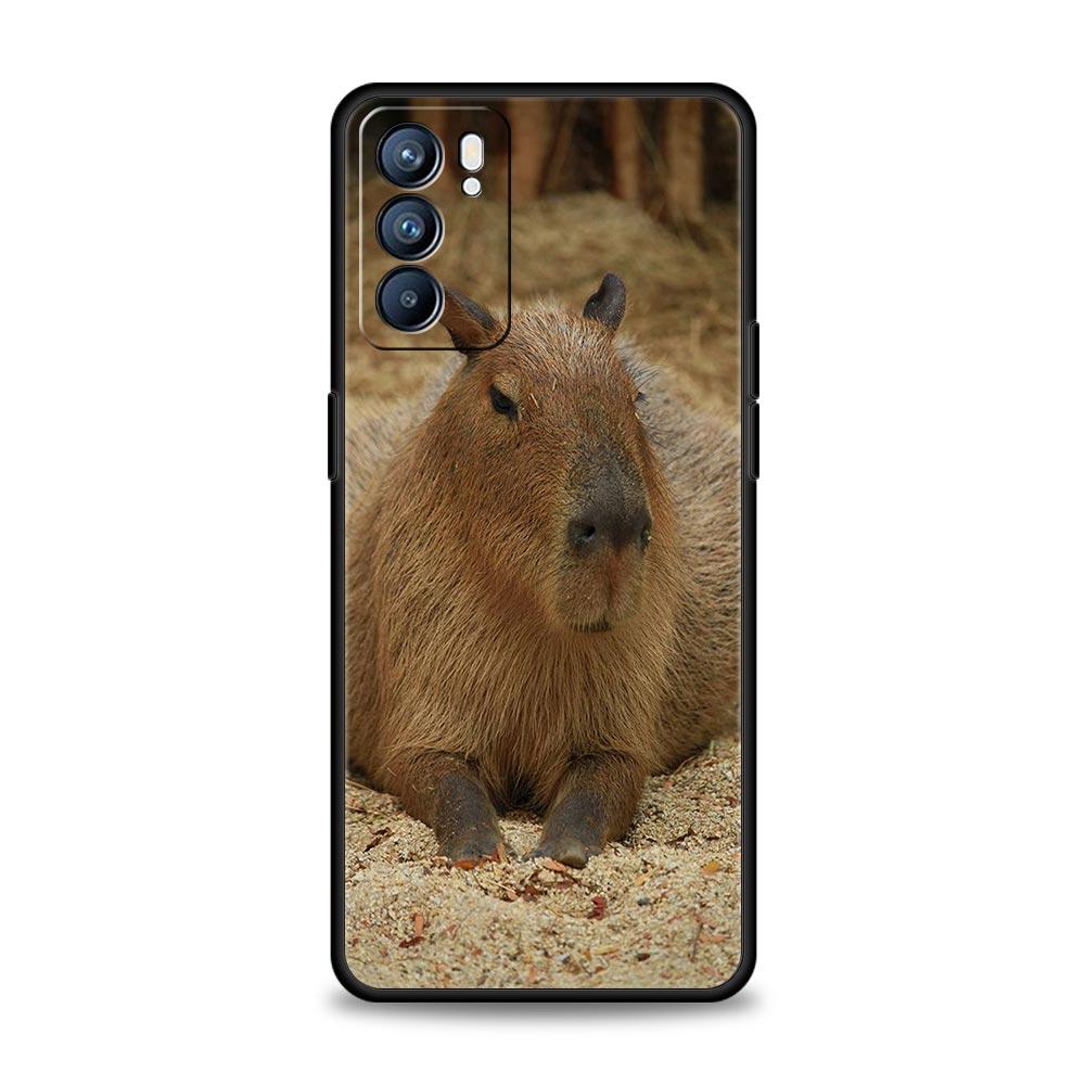 Cute Capybara Case For Oppo Find X6 Pro X5 A54 A53 A52 A9 2020 A15 A95 A17 A16 A76 A74 A57 Reno7 Reno6 Pro Plus 5G Black Cover