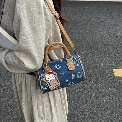 Сумка-боулинг из денима с милым принтом печенья Hello Kitty - Универсальная модная сумка для рук и сумка через плечо