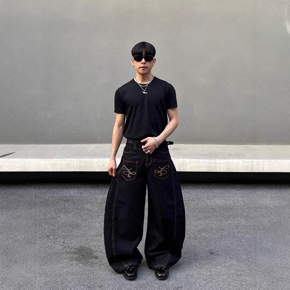 Джинсы JYL мужские расклешенные с вышивкой, мешковатые, свободные, модные, с зауженной штаниной, джинсовые брюки