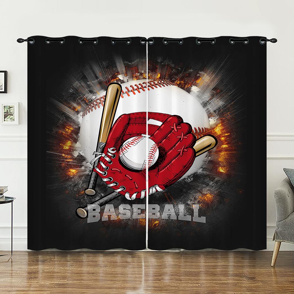 Curtain Bedroom Curtain Digital Printing Sports Baseball Blackout Curtain Fabric No Punching