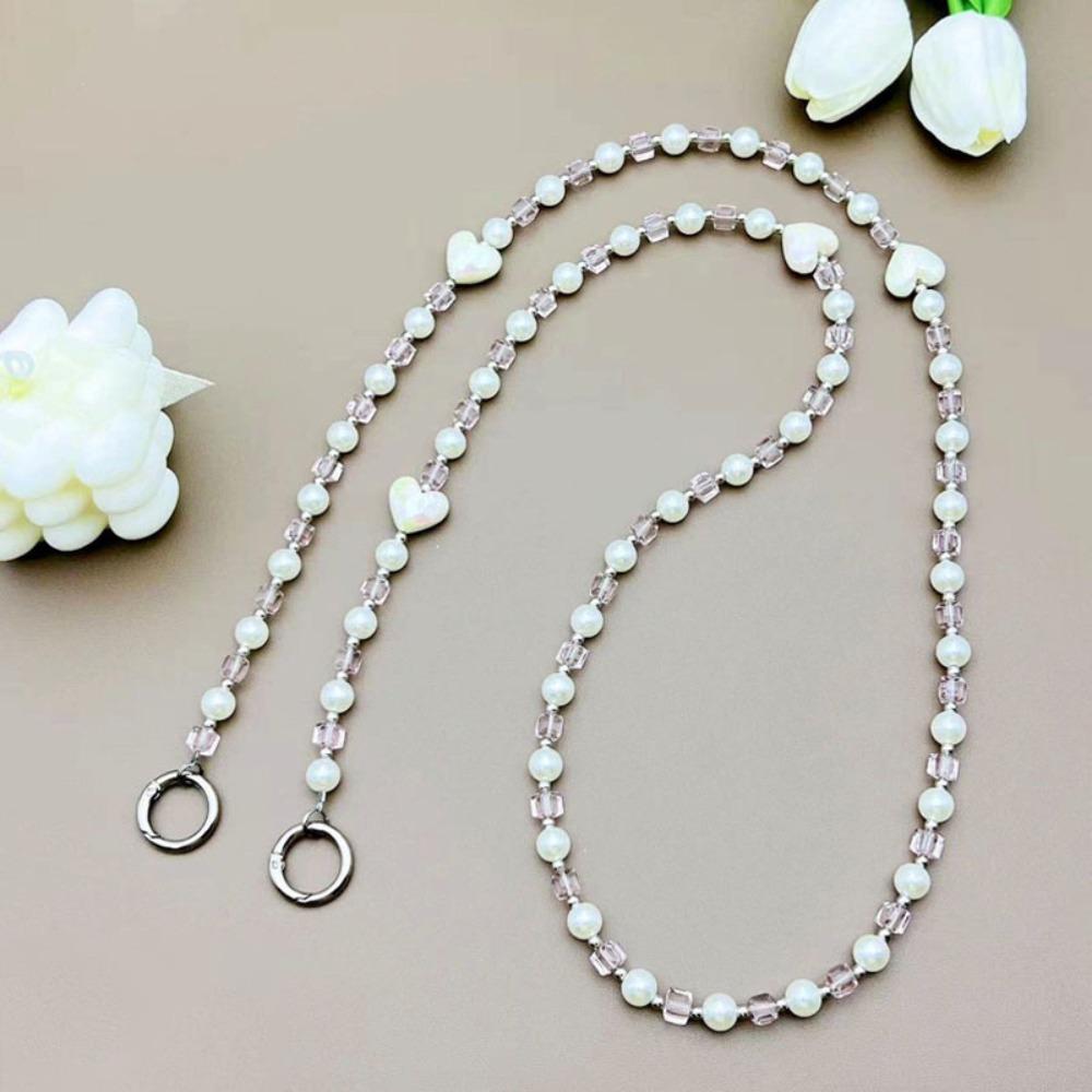 Hanging Decoration Wallet Necklace Chain Pearl Love Bead Phone Anti Loss Lanyard Phone