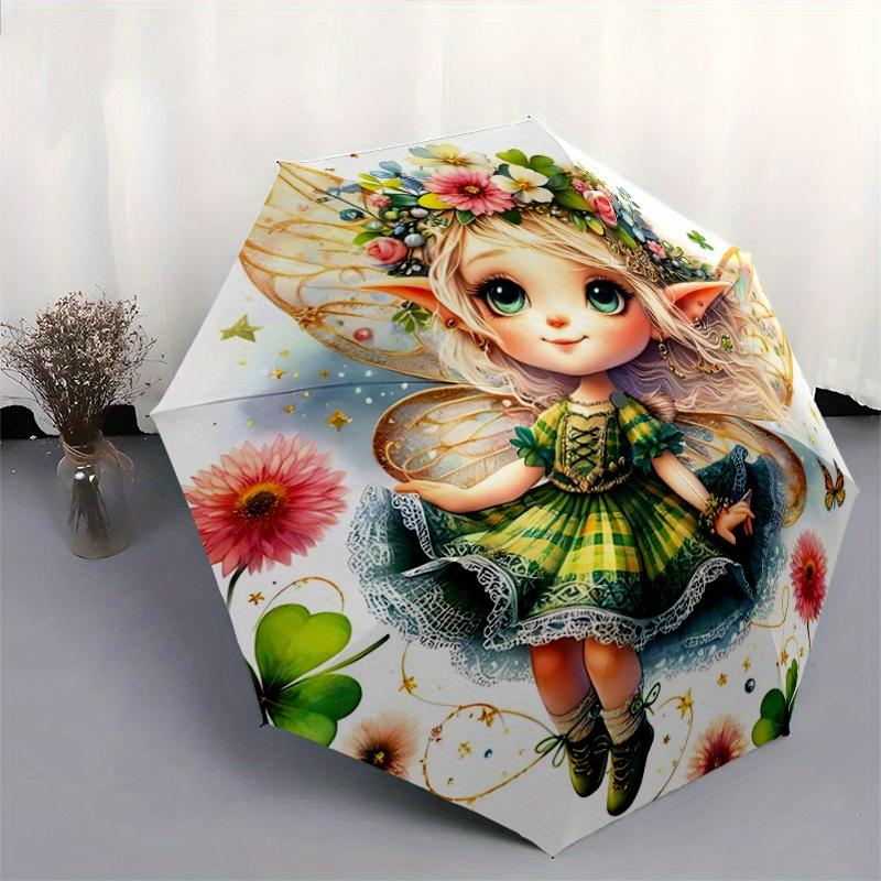 1pc Lovely Tinker Bell Automatic Folding Umbrella - 3 Folding Design, Vivid Cartoon Pattern, Suitable for Outdoor Activities, A Gift for Fan