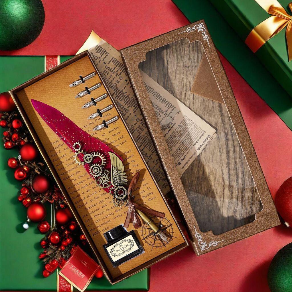 Набор перьевых ручек «Гарри Поттер» с золотым напылением - Ретро перо для письма с чернильницей в подарок