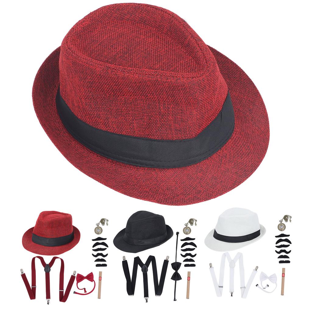 Костюм дедушки 1920-х годов, комплект со шляпой, карманными часами, поддельными сигарами, подтяжками, бородой, галстуком-бабочкой, 100 дней
