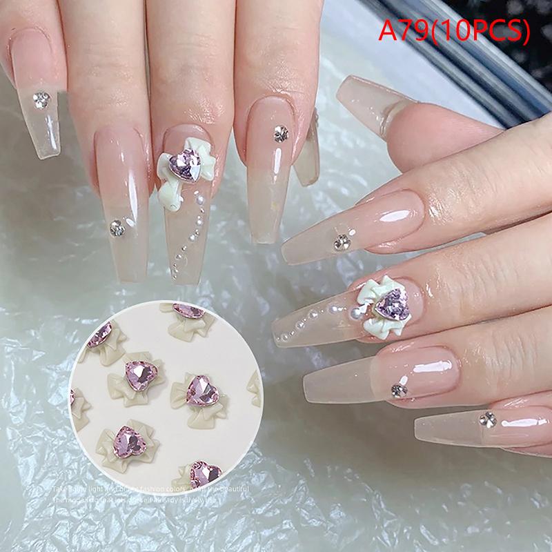 10pcs 3D Resin Bowknot Nail Charms with Pink Ribbon Bow Rhinestone, Jewelry Parts for Manicure Decor DIY Salon Accessory Gift