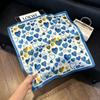 71Cm New Chinese Simulation Silk Square Scarf Soft and Skin-friendly Ink Flower Rhyme Printing Silk Scarf Neck Sunscreen Small Scarf