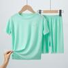 Children's Short-sleeved Suit T-shirt Ice Silk Big Children Girls Boys Baby Pajamas Summer Thin Two-piece Home Service