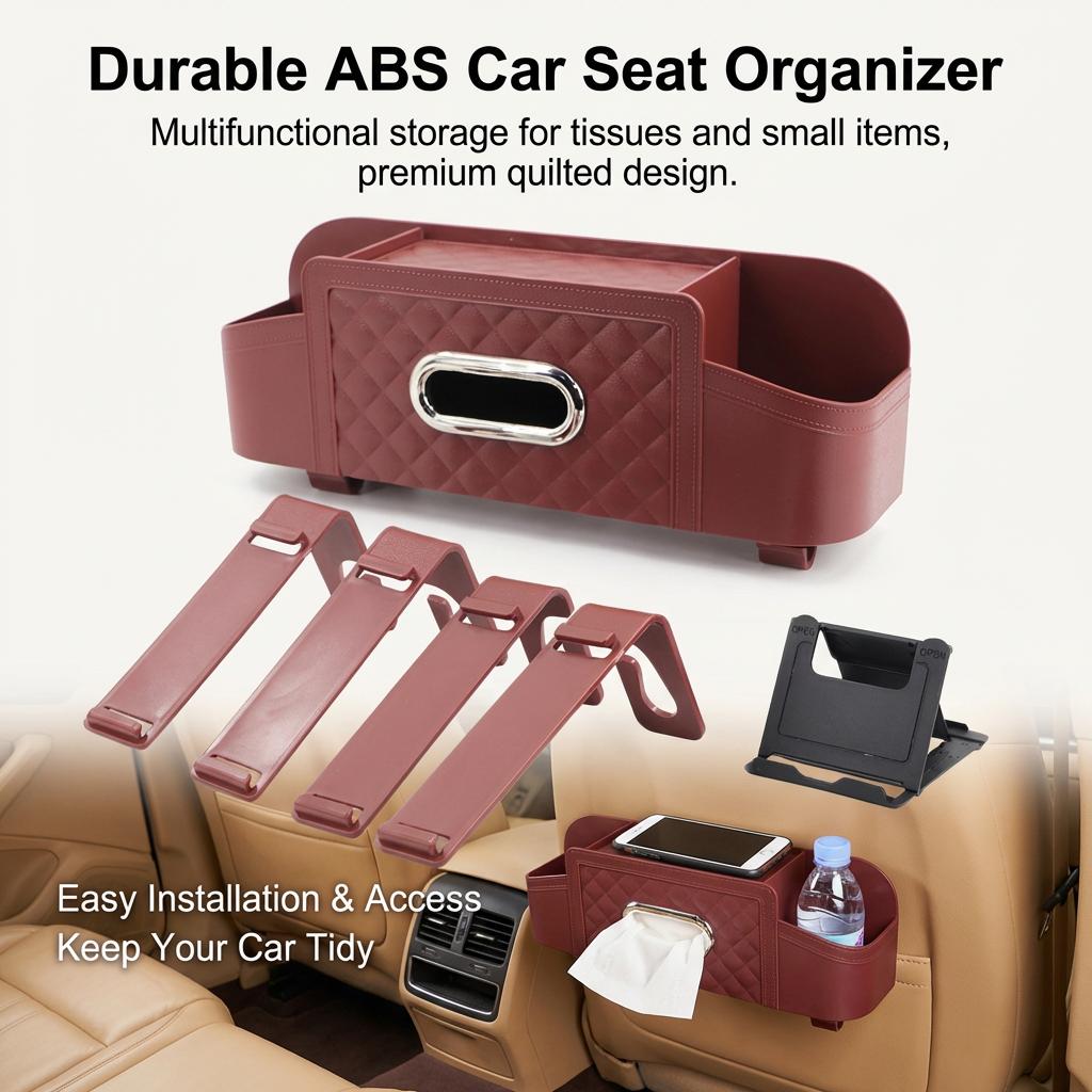 Car Seat Back ABS Storage Box Multi-Function Organizer For Paper Towels And Small Items Durable Scratch-Resistant Design Compatible With Most Vehicles