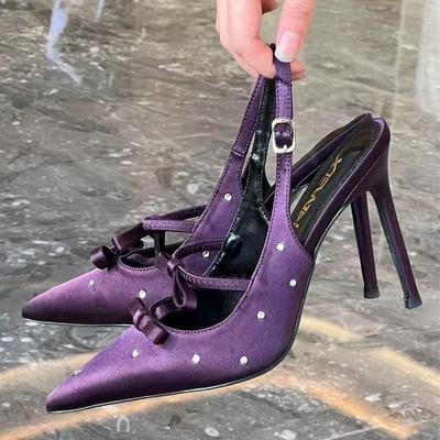 Модные Элегантные Фиолетовые Сатиновые Туфли-лодочки с бантом-бабочкой Женские Роскошные, Украшенные Стразами, Дизайнерские Брендовые Туфли Модные Туфли для Вечеринки и Платья