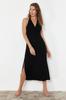 Women's Style Dress Black Midi Woven Backless Beach Dress