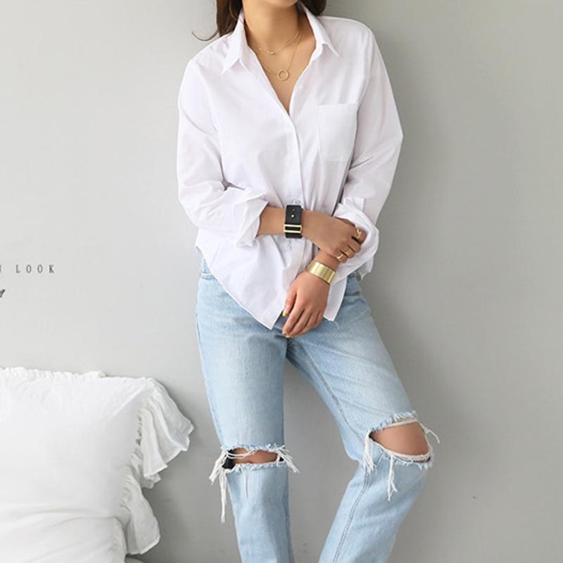 Cotton Women Shirts And Blouses Long Sleeve White Shirt Tops Casual Turn-down Collar OL Style Loose Woman Blouse