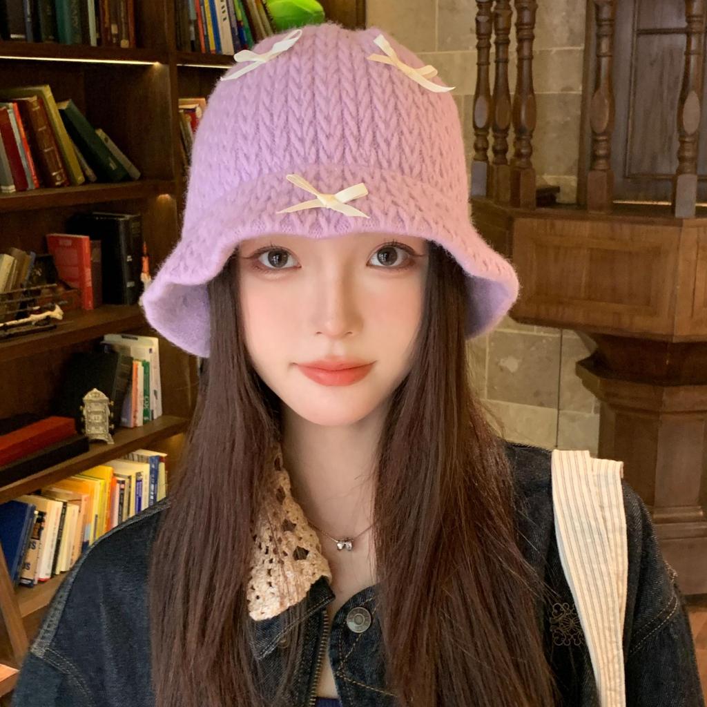 Женская вязаная шапка-панама с бантом - Милая, универсальная, повседневная весенне-осенняя панама