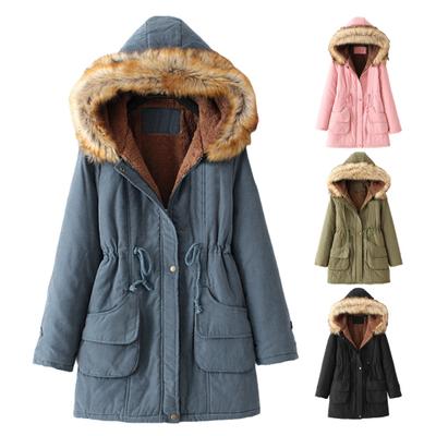 Зимнее женское хлопковое пальто с завязками на талии, облегающий крой, искусственный меховой капюшон, флисовая подкладка, застежка на молнию и кнопки, ветрозащитная куртка средней длины, верхняя одежда