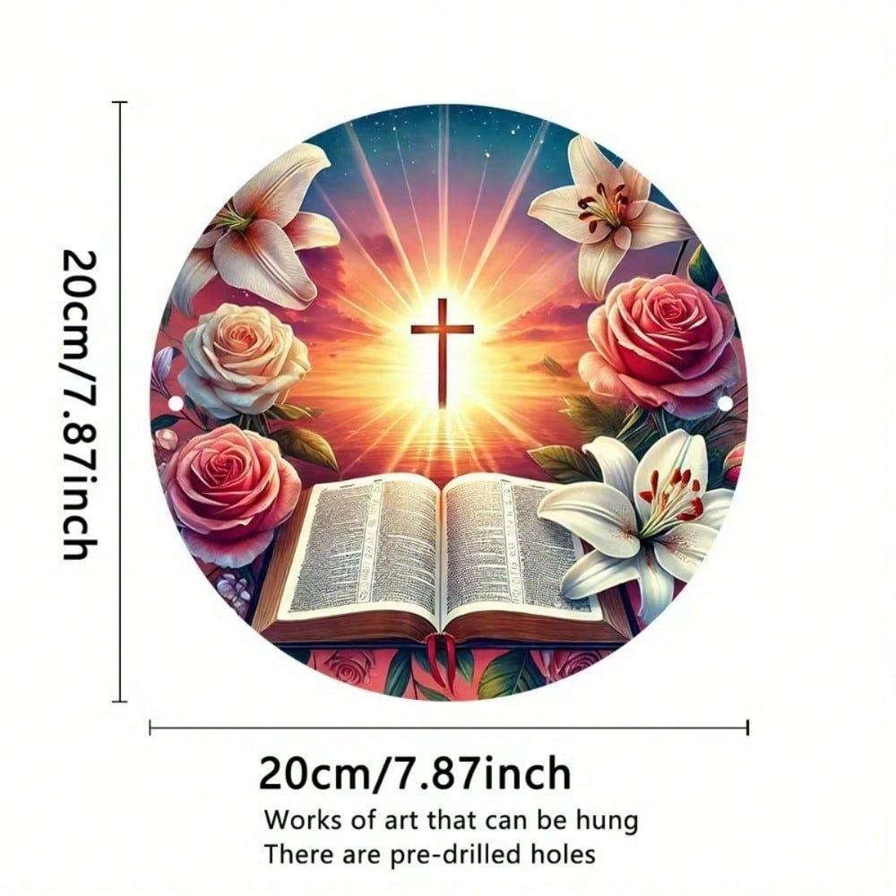 Металлическое настенное искусство Винтажный Цветочный Крест Розовые Розы Белые Лилии Декор Дома