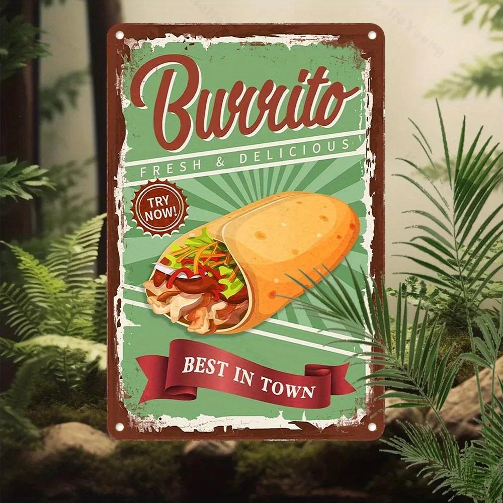 Rustic Aluminum Burrito Sign, UV Printed Wall Art. Vintage Style, Waterproof & Dustproof. Ideal for Indoor/Outdoor Home Decor.