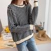 Korean Fashion Patterned Knit Gingham Loose Fit for and Spring and [KOREARU] Women's Top, Check, Cute, Girly, Stylish, Fall, Winter, (Black White)