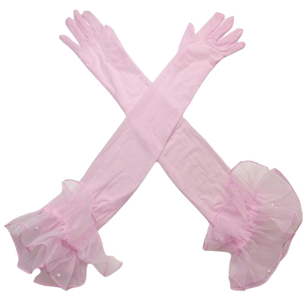 Wedding Dress Women Long Mittens Elastic Bridal Mesh Gloves Solid Lace Sleeves Gloves Outdoor