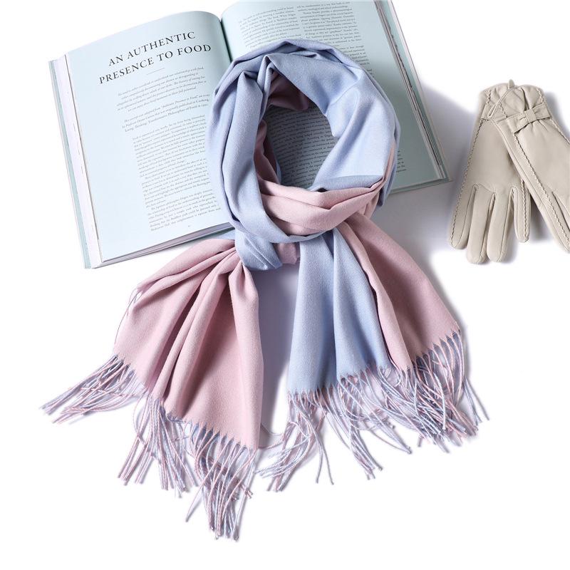 2024 European And American New Solid Color Versatile Autumn/Winter Double Color Imitation Cashmere Scarf Women'S Warm Big Shawl Neck