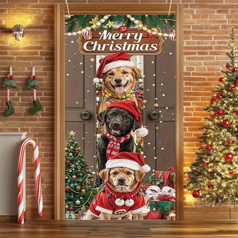 Cartoon Pet New Year Christmas Party Decorations Cat Dog Theme Door Covers Background Supplies Xmas Tree Photography Backdrop