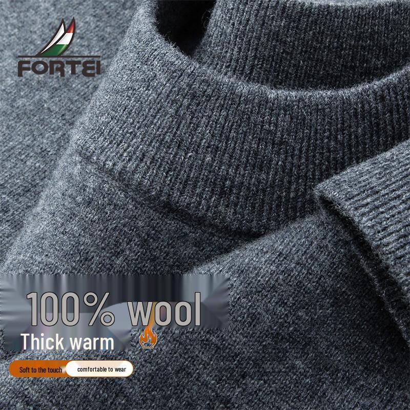 Men's 100% Merino Wool Thickened Crewneck Sweater