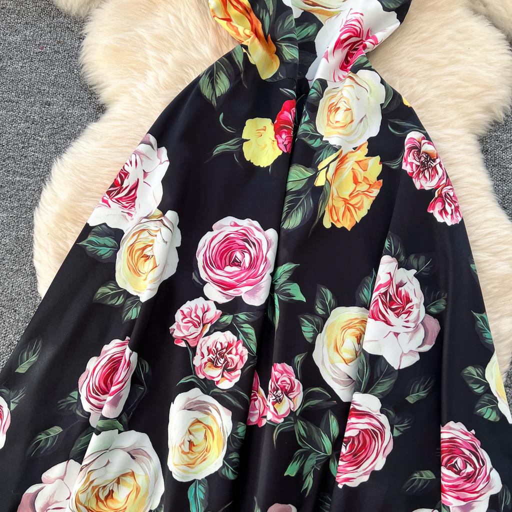 Летние женские элегантные V-образные вырезы без рукавов с цветочным принтом длинные миди-майки вечерние платья