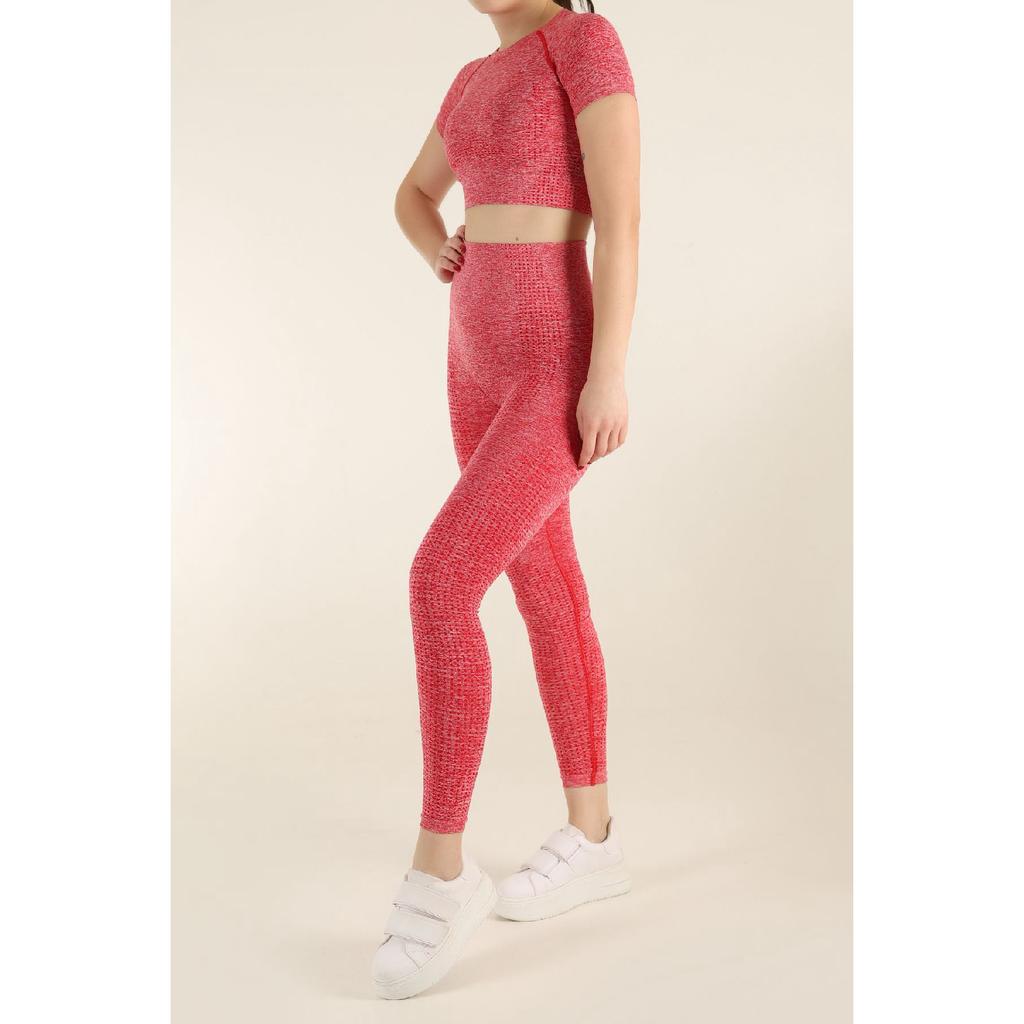 Комплект спортивных колготок меланжевого цвета с короткими рукавами