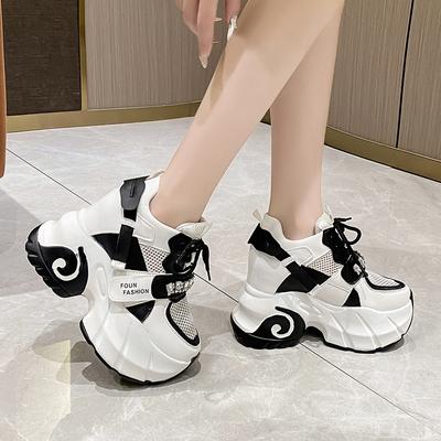 Новые летние женские кроссовки на толстой подошве из дышащей сетки, повседневная обувь на танкетке 10 см, туфли на платформе, женские спортивные туфли для папы