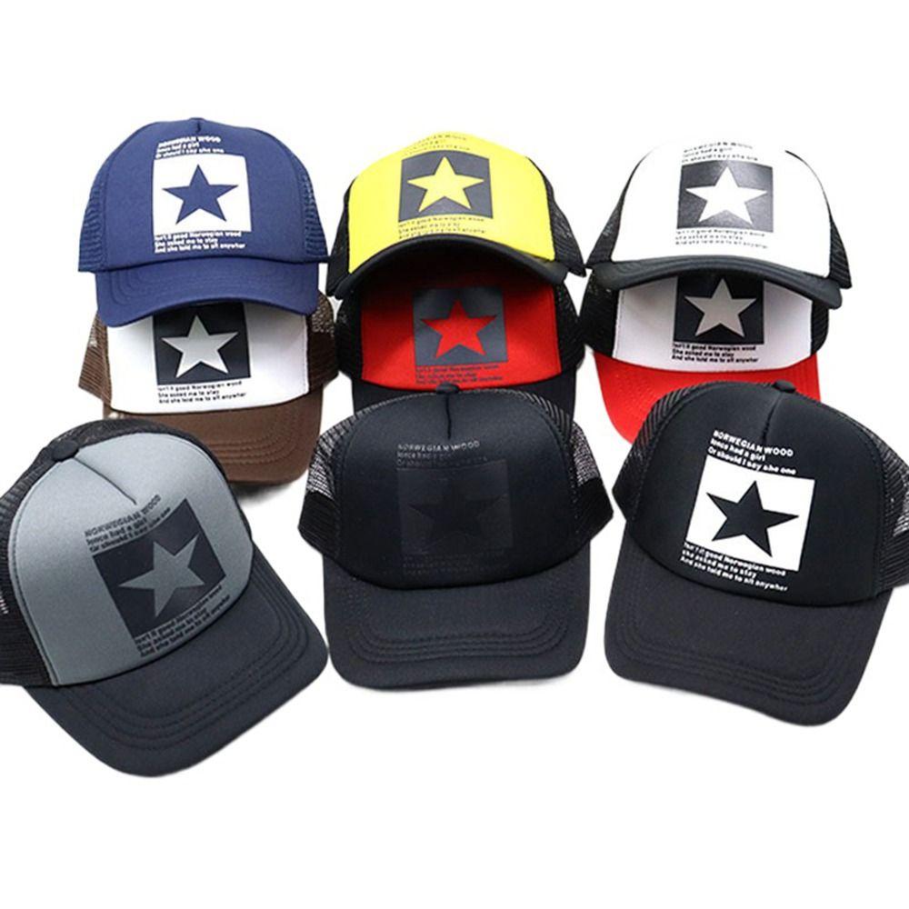 Hip Hop Letter Korean Five-pointed Star For Women Mesh Hat Snapback Cap Visors Cap Baseball Cap