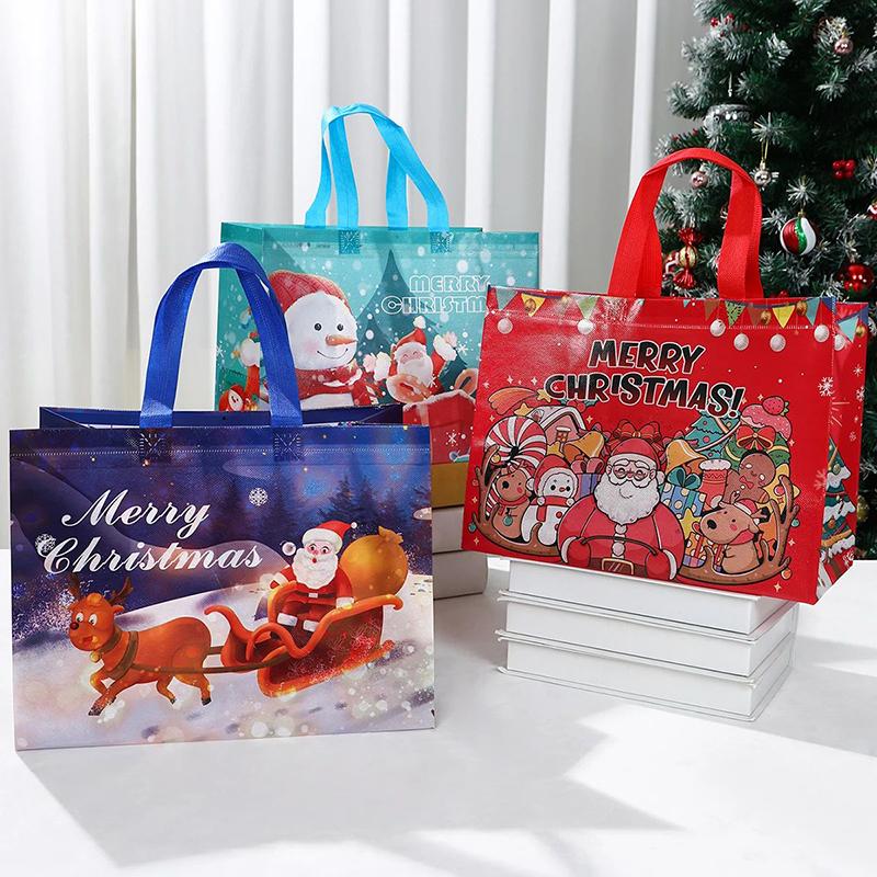 5PCS 33x25x17cm Christmas Handheld Gift Bags for Kids Party Supplies Snowman Packing Candy Presents Bag Reusable Non Woven TMZ