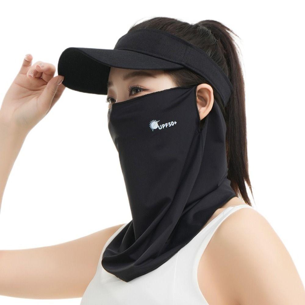 Letter Sunscreen Face Veil Breathable Neckline Face Cover Thin Summer Ice Silk Face Mask Hiking