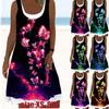 Women's Floral Fake Two-piece Blue Butterfly Printed Sleeveless Round Neck Dress Loose Soft and Comfortable Plus Size Dress