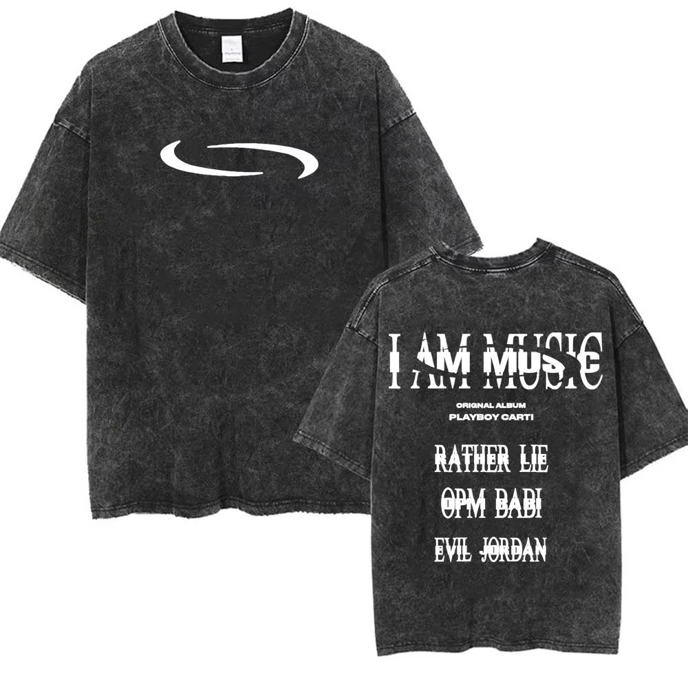 Ретро стираная футболка Playboi Carti I AM MUSIC с логотипом Opium Ken Carson Narcissist Tour Antagonist Rap Футболки Мужские футболки